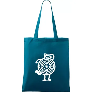 Kočka a myš bludiště - Taška bavlněná - 42 x 38 cm ( Petrolejová )