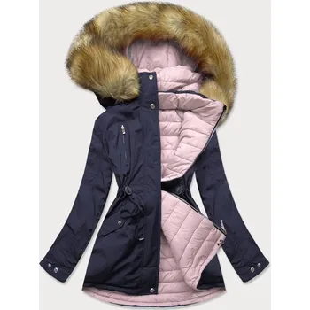 Tmavě modro-růžová oboustranná dámská zimní bunda s kapucí (w213big) odstíny růžové XXL (44)