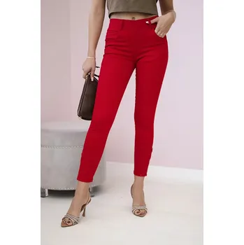 Dámské kalhoty Kalhoty barevné džínové s mašlí červené S