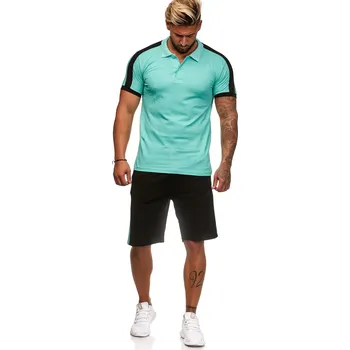 Pánský bavlněný set letní souprava polo tričko s límcem a šortky Barva: Mátová, Velikost: XS