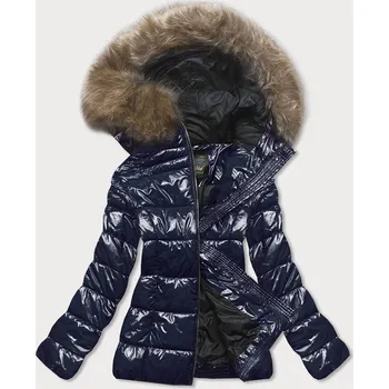 Dámská bunda Tmavě modrá lakovaná prošívaná dámská bunda (7695) odstíny modré S (36)