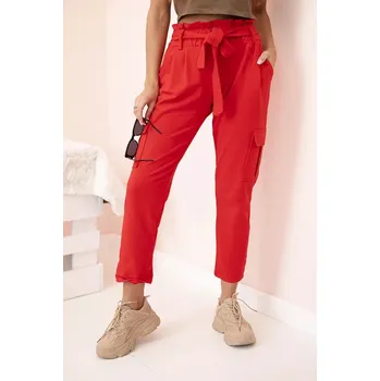 Dámské cargo kalhoty s vysokým pasem červený UNI