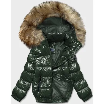 Tmavě zelená lakovaná dámská bunda (B8039-10) odstíny zelené XXL (44)
