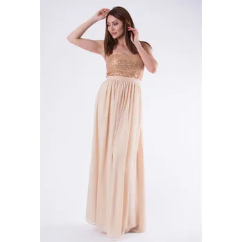 Dámské šaty Dlouhé společenské a večerní Lesklé šaty bez ramínek šaty bez rukávů Barva: Zlatá, Velikost: S