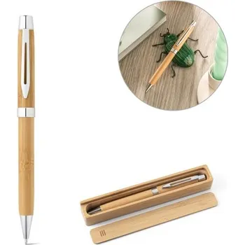 BAHIA II. Bambusové kuličkové pero s klipem a otočným mechanismem