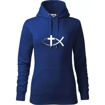 Dámská mikina Ježíšova ryba - Mikina dámská Cape s kapucí - L ( Královská modrá )