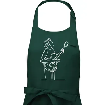 Kuchyňská zástěra Kytarista jedním tahem - Pánská zástěra na vaření - Univerzální velikost ( Lahvově zelená )