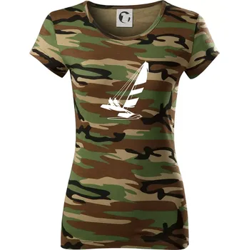 Dámské tričko Katamarán na vodě - Dámské maskáčové triko - XS ( Hnědý maskáč )