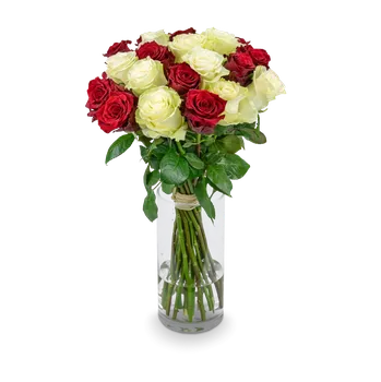 umělá květina Kytice bílých a červených růží Sarah 21 stonků – Belles Fleurs