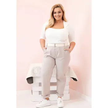 Dámské kalhoty Dámské bavlněné kalhoty Plus Size s páskem tmavě béžová 6XL
