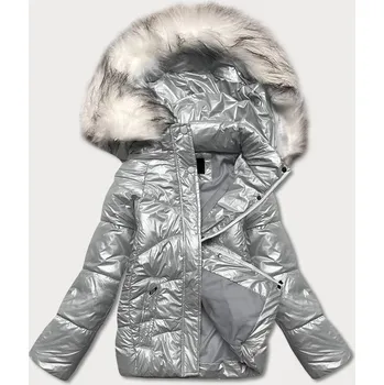 Šedá krátká dámská zimní károvaná bunda (16m9052-92) odstíny šedé L (40)