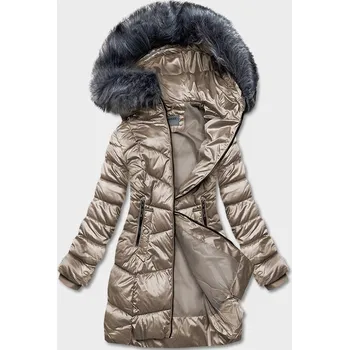 Béžová dámská metalická zimní bunda (B8072-12) odstíny béžové L (40)