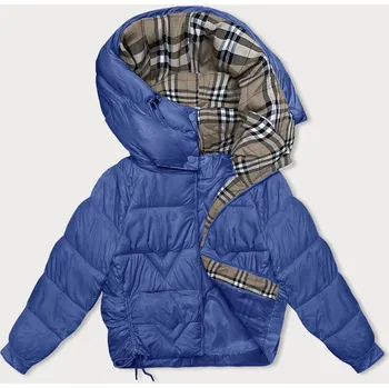 Dámská bunda v chrpové barvě pro přechodné období s károvanou podšívkou (842) odstíny modré XXL (44)