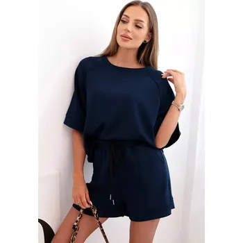 Dámská máslová souprava s halenkou s krátkým rukávem a šortkami s gumičkou námořnická modř UNI