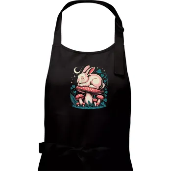 Kuchyňská zástěra Zajíček na houbě - Dámská zástěra na vaření - Univerzální velikost ( Černá )