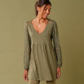 Dámské tričko Tunika s dlouhými krajkovými rukávy bronzová 38/40