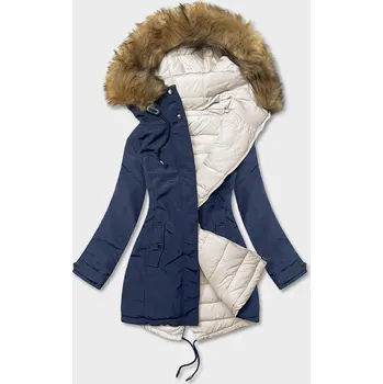 Tmavě modro-béžová oboustranná dámská zimní bunda (2M-21508) odstíny béžové XXL (44)