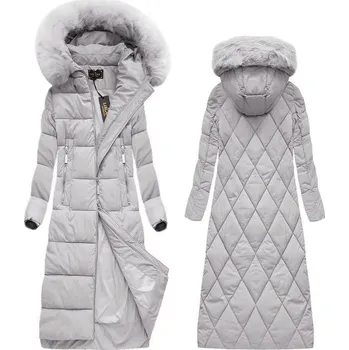 Pánská bunda Šedá dlouhá dámská zimní bunda s kapucí (7688BIG) odstíny šedé 54