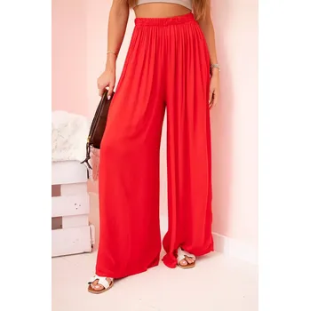 Dámské kalhoty Široké dámské kalhoty z viskózy s elastickým pasem červené UNI