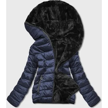 Dámská bunda Tmavě modrá oboustranná dámská bunda - kožíšek (b8051-3) odstíny modré XXL (44)