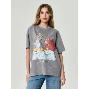 Sinsay - Bavlněné tričko Lady and the Tramp - šedá - 496FG-09X - 496FG-09X-XS