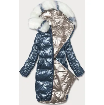 Tmavě modro-béžová oboustranná metalická zimní bunda (p21-7901-99+62) odstíny béžové S (36)