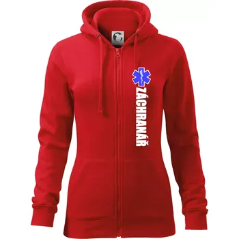 Dámská mikina Záchranář - hvězda - Dámská mikina trendy zipper s kapucí - L ( Červená )