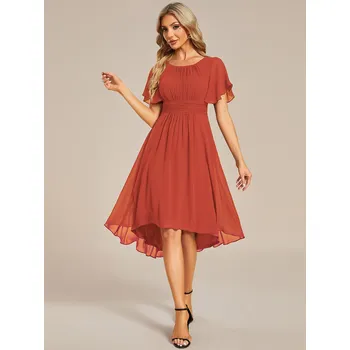 Dámské šaty Svatební šaty pro hosty midi s volánkovým rukávem Barva: Oranžová, Velikost: 7XL