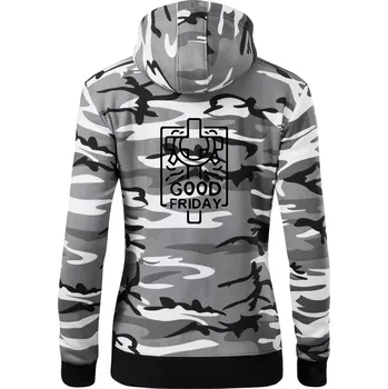 Dámská mikina Good friday - Dámská mikina trendy zipper s kapucí - S ( Šedý maskáč )