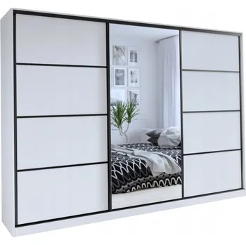 Šatní skříň Skříň Nejlevnějšínábytek.cz HARAZIA 250 x 205 x 56 cm bílá skříň se zrcadlem