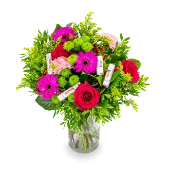 Dárkový potravinový koš Mix květin s čokoládou Babette malá - Belles Fleurs