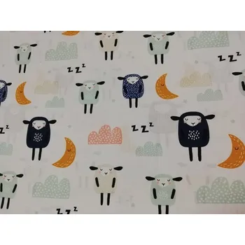 Bavlněná česká látka šíře 160cm - Spící ovečky na bílé (50cm)