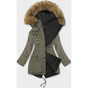 Khaki-černá oboustranná dámská zimní bunda (2M-21508) odstíny černé XXL (44)