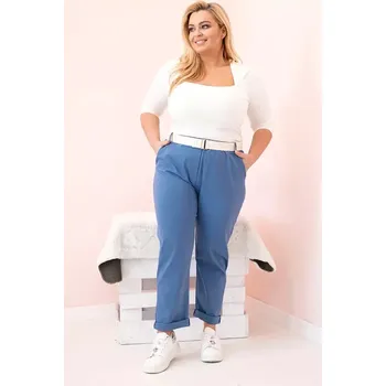 Dámské kalhoty Dámské bavlněné kalhoty Plus Size s páskem džínovina XL