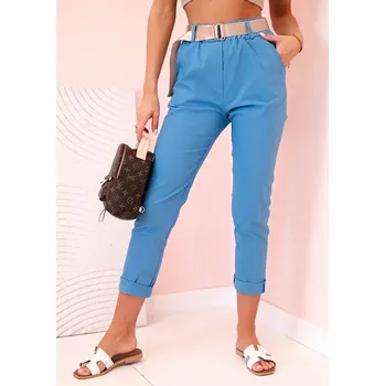 Dámské kalhoty Dámské viskózové kalhoty s páskem a ohrnutými nohavicemi džínovina UNI