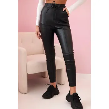 Dámské kalhoty Dámské kalhoty z eko kůže s vázáním a rozparkem na nohavici černé S