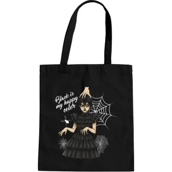 Žertovný předmět Black is my happy color - dárek pro fanoušky Wednesday - taška s potiskem- Tričkový.cz