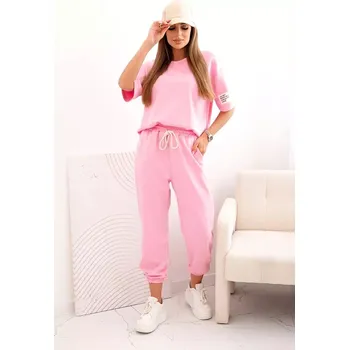 Dámský viskózový komplet s krátkým rukávem a nohavicemi světle růžová UNI