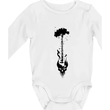 Kojenecké oblečení Kytara strom a lebka - Body kojenecké s dlouhým rukávem - Dlouhý r. do 3 měs ( Bílá )
