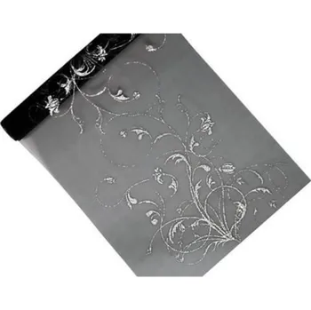 Svatební dekorace Organza černá s potiskem – 36 cm × 9 m