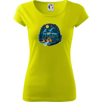 Dámské tričko Krkonoše pod stanem - Dámské triko Pure - XS ( Limetková )