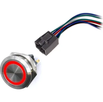 Vývojová deska LED vodotěsný spínač 30mm s aretací - červené podsvícení, 12 - 24V