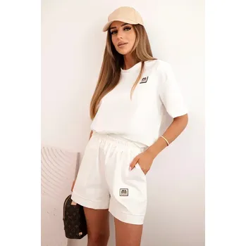 Dámská punto souprava s krátkým rukávem a volnými šortkami ecru UNI