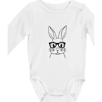 Kojenecký body Králík s brýlemi - Body kojenecké s dlouhým rukávem - Dlouhý r. do 3 měs ( Bílá )