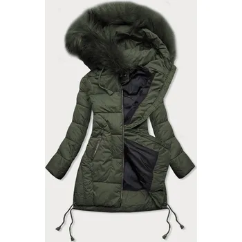 Dámská prošívaná zimní bunda v khaki barvě s kapucí (7690) odstíny zelené S (36)