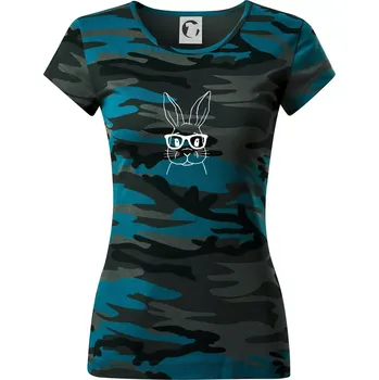 Dámské oblečení Králík s brýlemi - Dámské maskáčové triko - S ( Petrolejová maskáč )