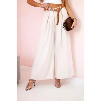 Dámské kalhoty Široké kalhoty s páskem béžový UNI