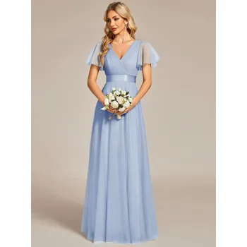 Dámské šaty Šaty maxi pro družičky s výstřihem do V a áčkovým střihem Barva: Modrá, Velikost: 6XL