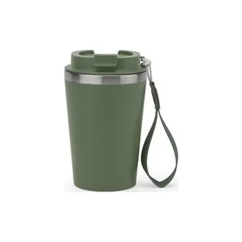 Termohrnek SPITZ. Cestovní hrnek z nerezové oceli (90 % recyklované) a vnější stěnou z PP, s matným povrchem 440 ml - Vojenská Zelená