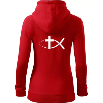 Dámská mikina Ježíšova ryba - Dámská mikina trendy zipper s kapucí - S ( Červená )